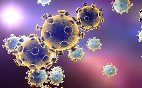 MERS virus. Digital illustration of Coronavirus, model of virus, virus which causes SARS and MERS, Middle East Respiratory Syndrome, realistic image of microbe, microorganism, microscopic view